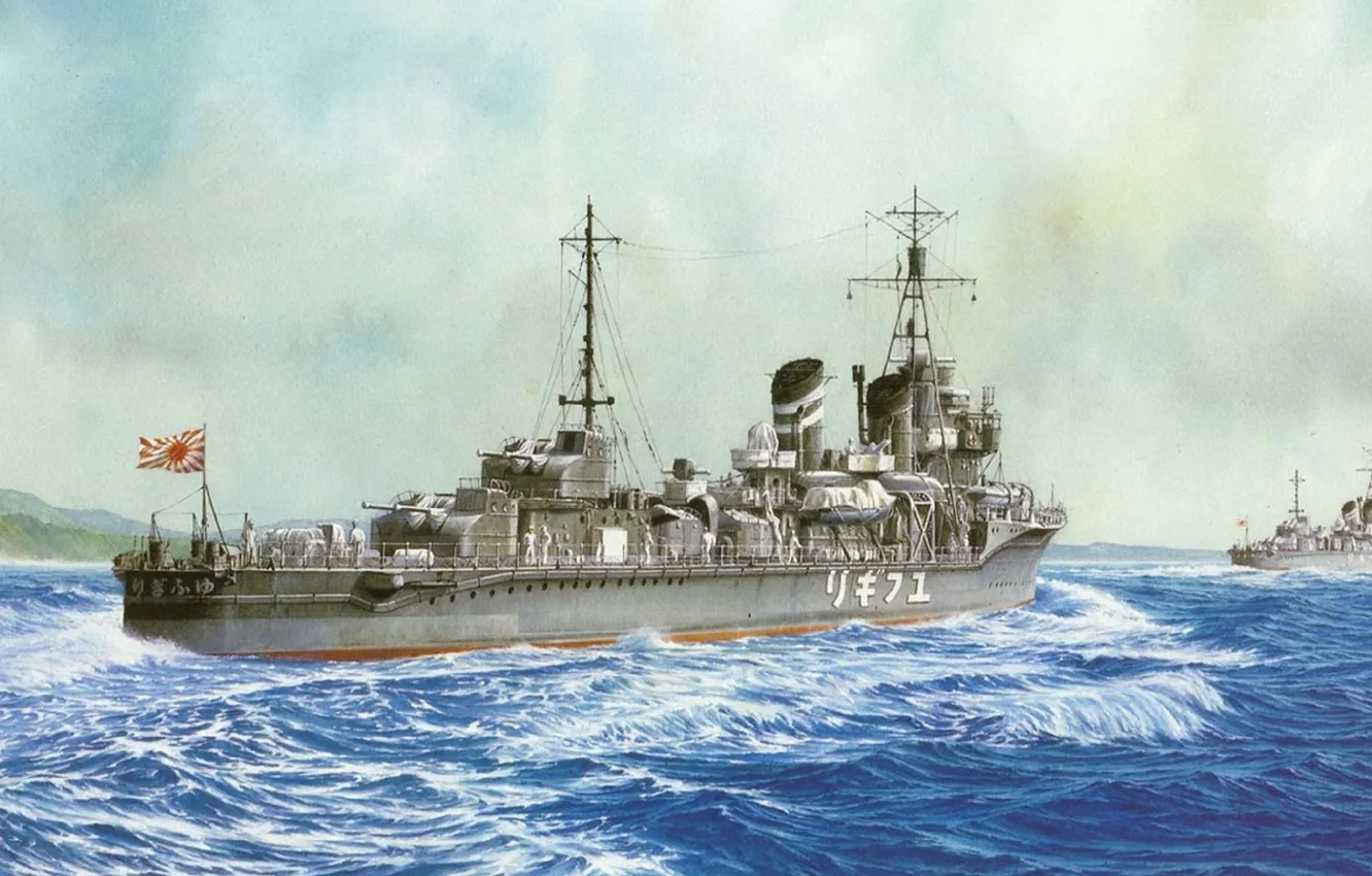 Photo wallpaper ship, art, Navy, military, Japanese, destroyer, WW2, destroyer