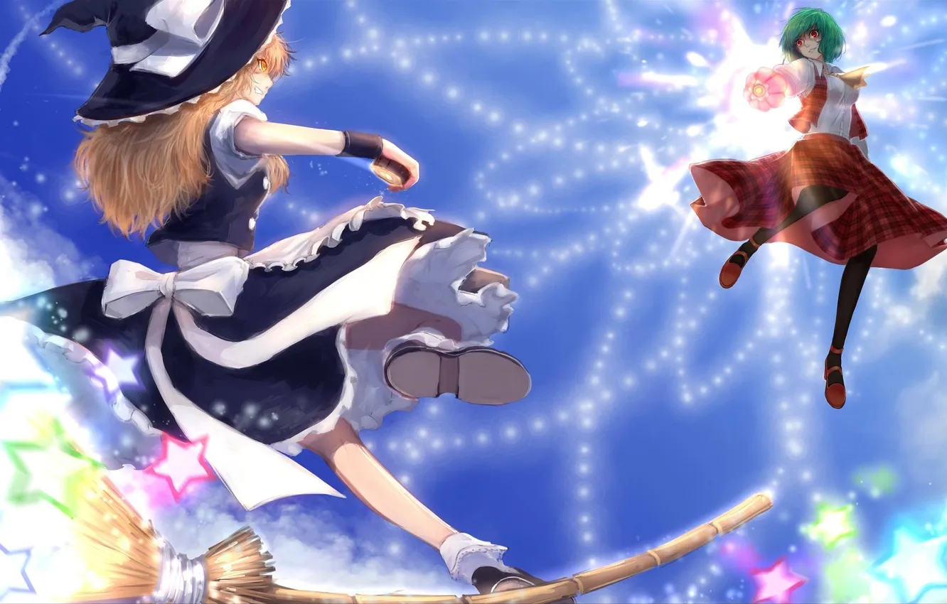 Photo wallpaper look, girl, magic, anger, the battle, touhou, art, kirisame marisa