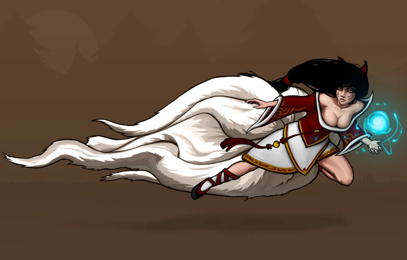 Photo wallpaper chest, look, girl, magic, art, Fox, League of Legends, Ahri