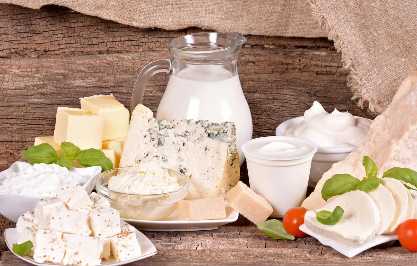 Photo wallpaper oil, cheese, milk, cheese, sour cream, products
