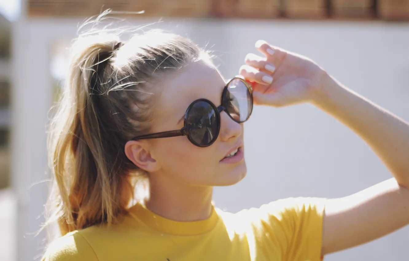 Photo wallpaper girl, glasses, blonde, Miranda Aston