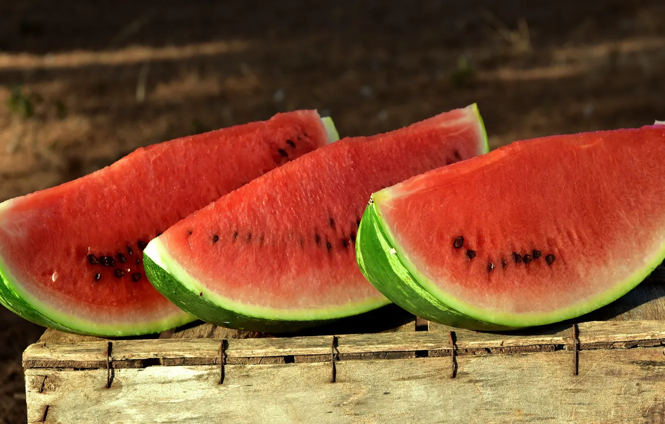 Photo wallpaper watermelon, three, box, slices, piece