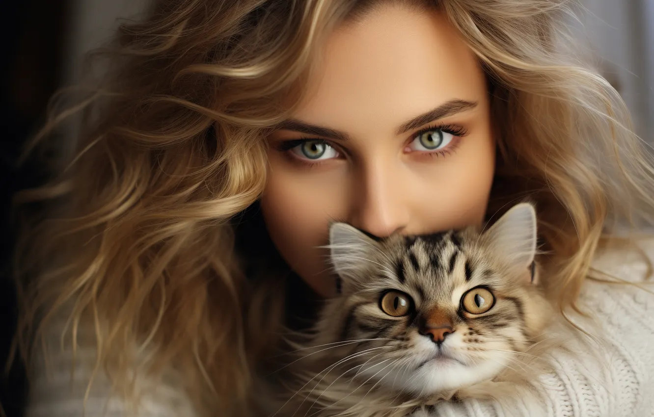 Photo wallpaper cat, cat, look, girl, face, grey, sweetheart, cute