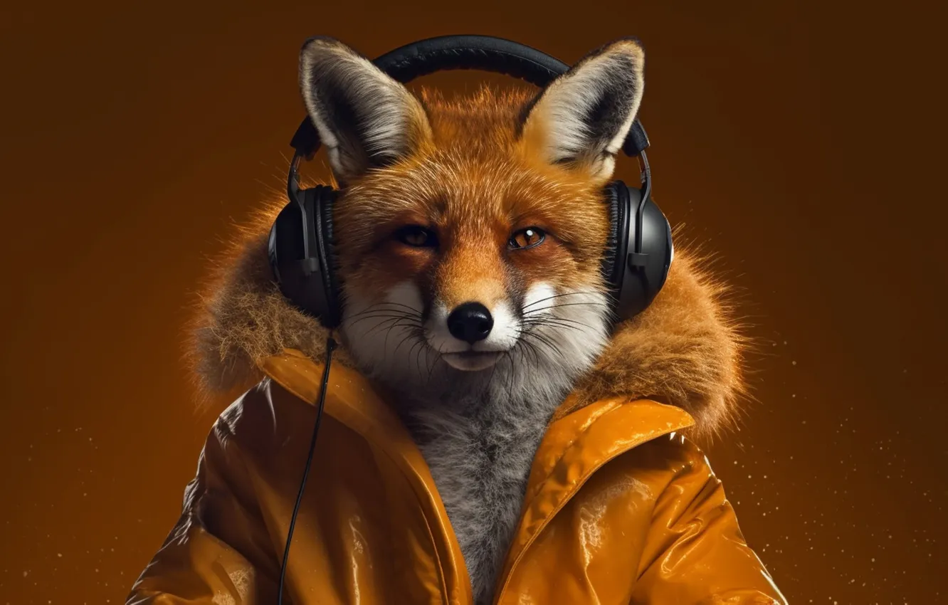 Photo wallpaper look, music, portrait, headphones, jacket, Fox, collar, Fox