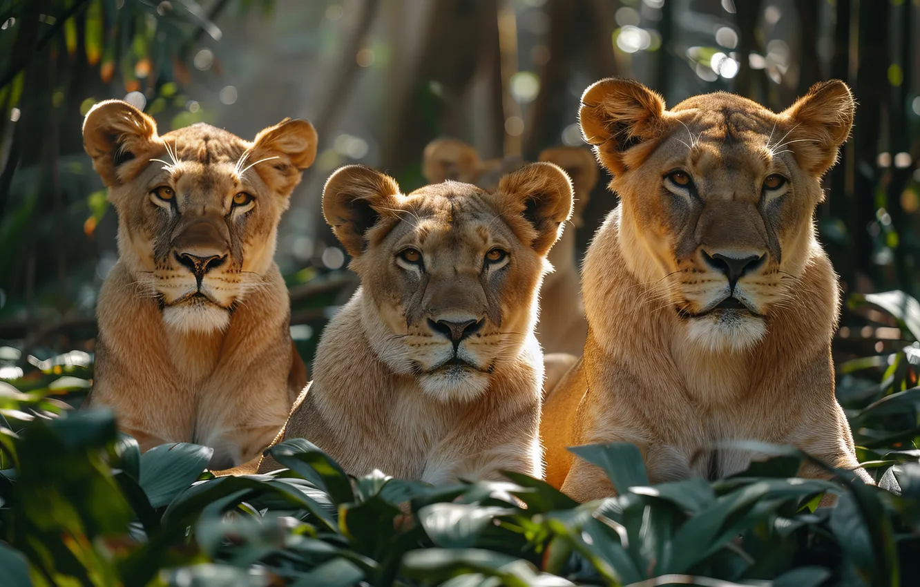 Photo wallpaper look, face, lioness, predator, big cats, digital art, AI art, The Art of Artificial Intelligence