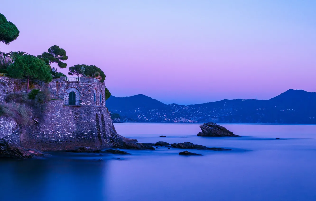 Photo wallpaper Italy, Italy, Liguria, Nervi, purple sunset