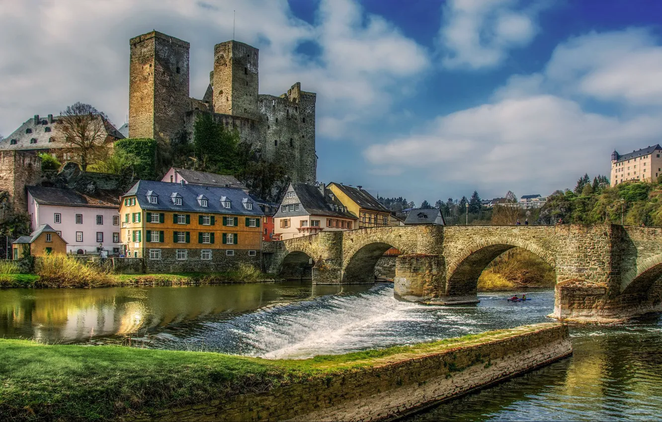 Photo wallpaper bridge, river, castle, building, home, Germany, Germany, Hesse