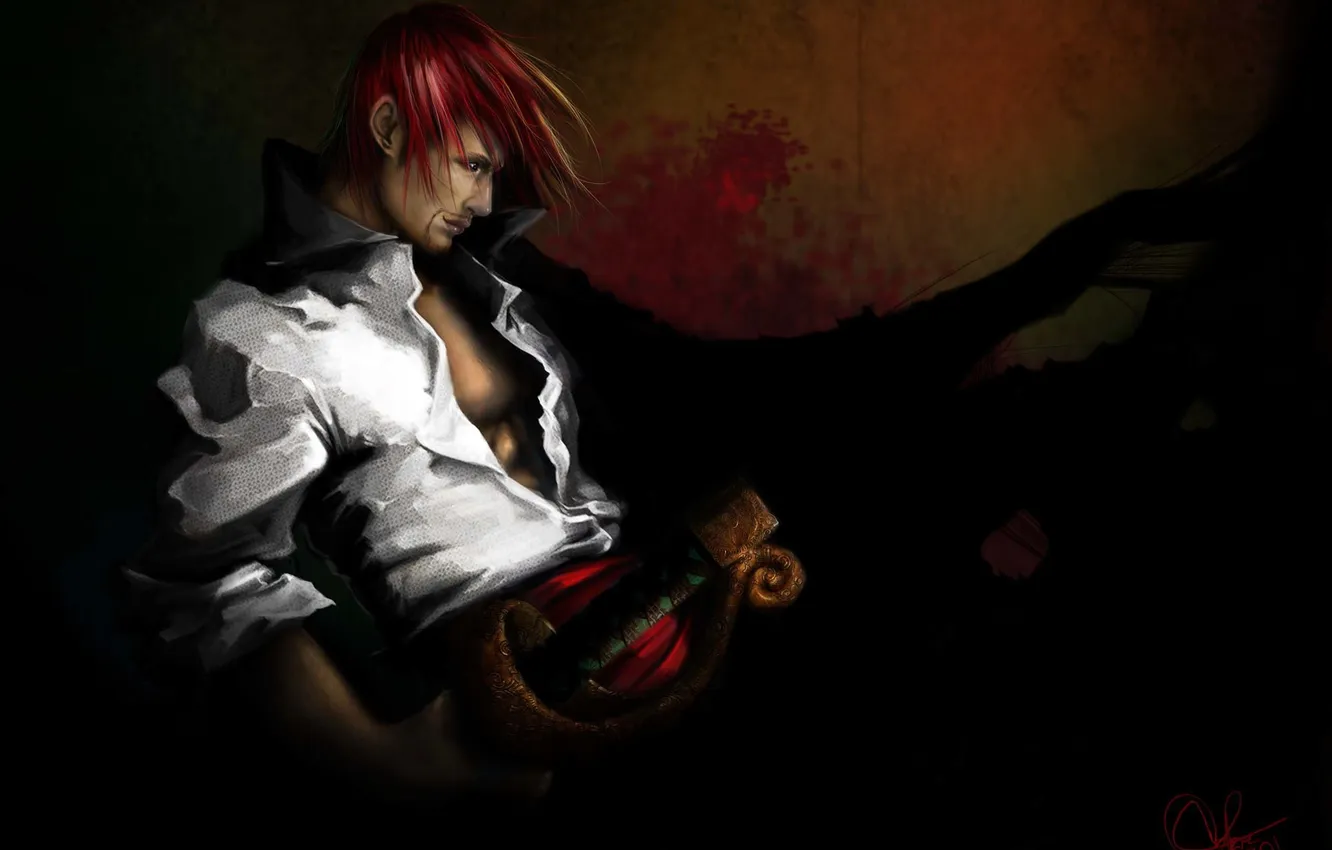 Photo wallpaper weapons, sword, art, profile, guy, cloak, saber