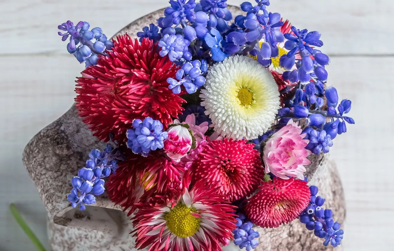 Photo wallpaper petals, vase, flowers