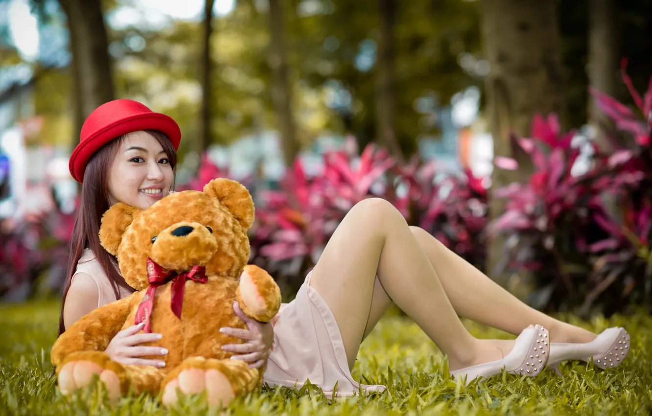 Photo wallpaper summer, girl, bear