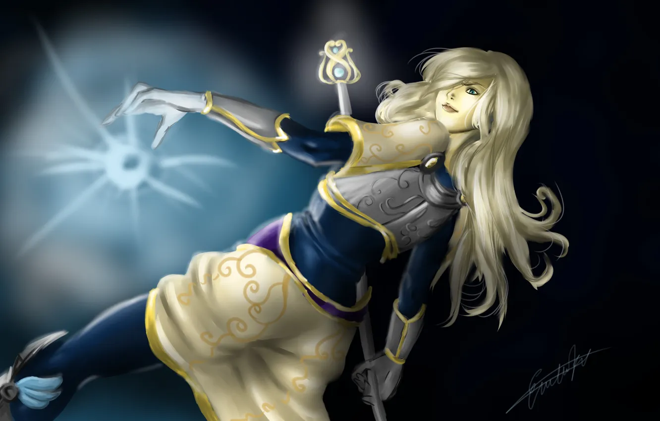 Photo wallpaper look, girl, background, fiction, magic, hair, armor, art