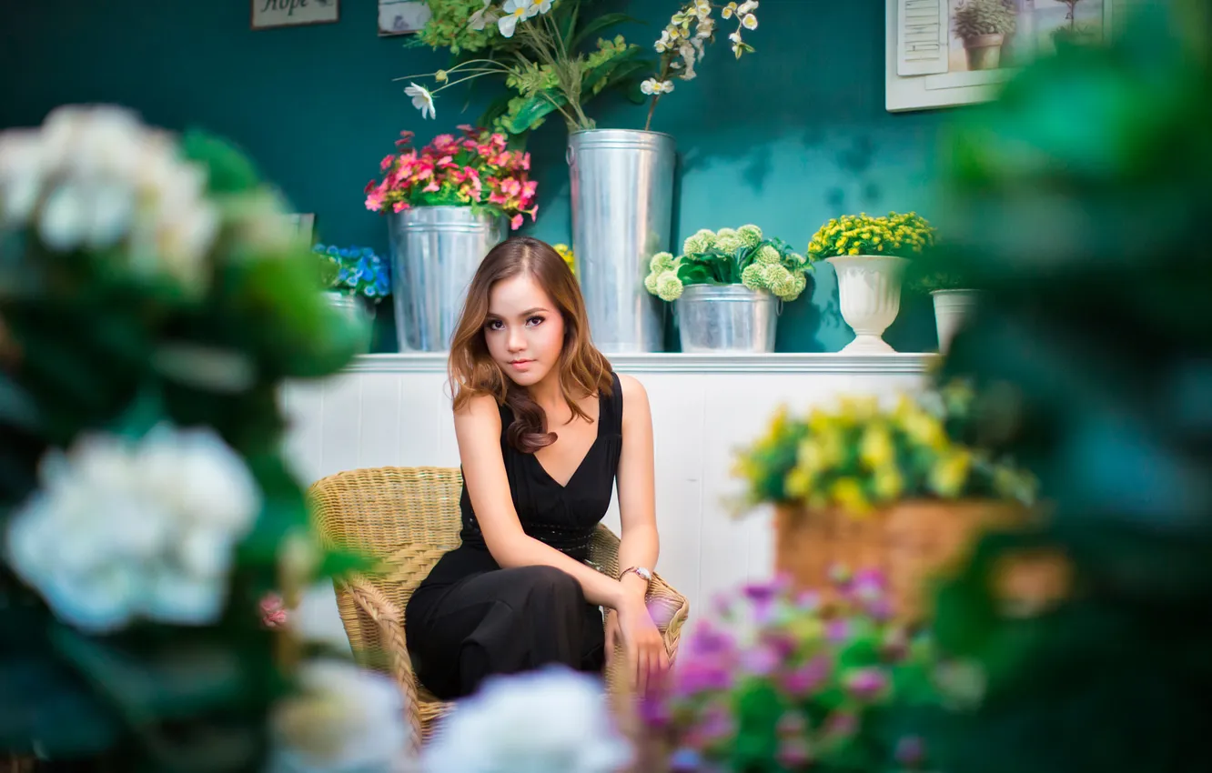 Photo wallpaper flowers, portrait, bokeh, Flower Princess