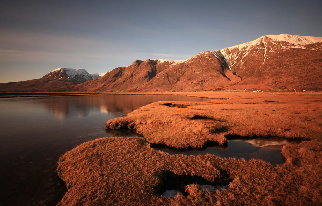 Photo wallpaper water, mountains, lake, mirror