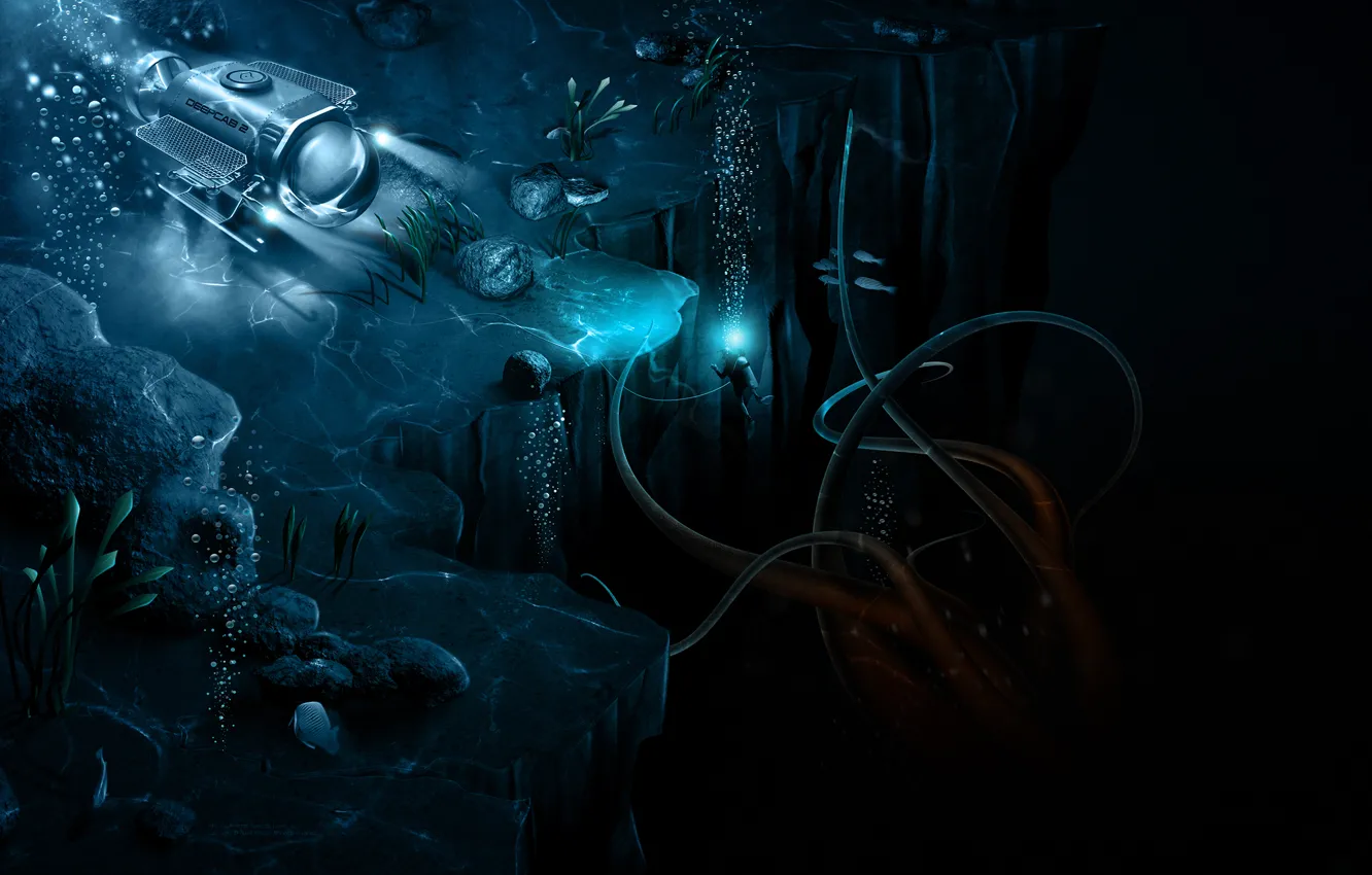 Photo wallpaper tentacles, abyss, bathyscaphe, the Aquanaut