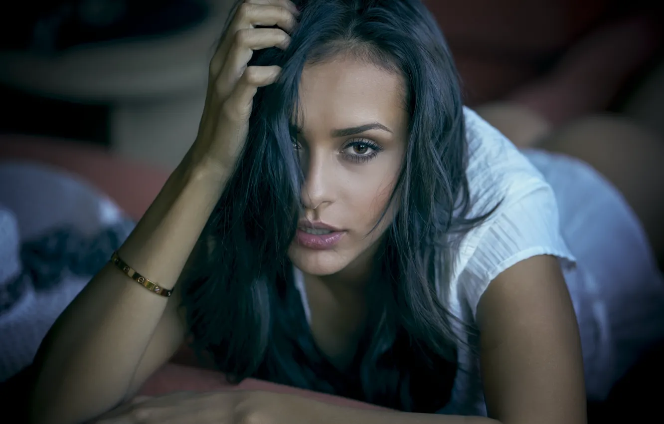 Photo wallpaper look, girl, face, sweetheart, portrait, brunette, Martin Fuhrmann