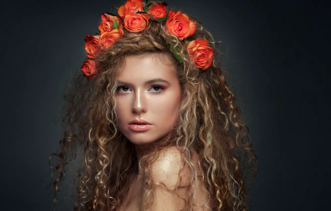 Photo wallpaper girl, flowers, portrait