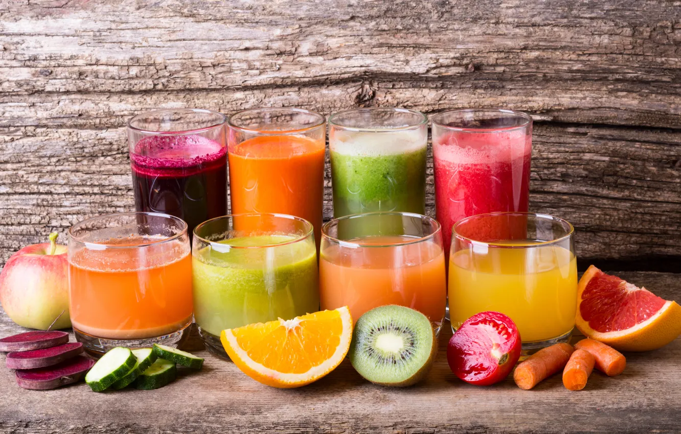 Photo wallpaper apples, orange, food, kiwi, juice, drink, vegetables, Bondarenko Rimma