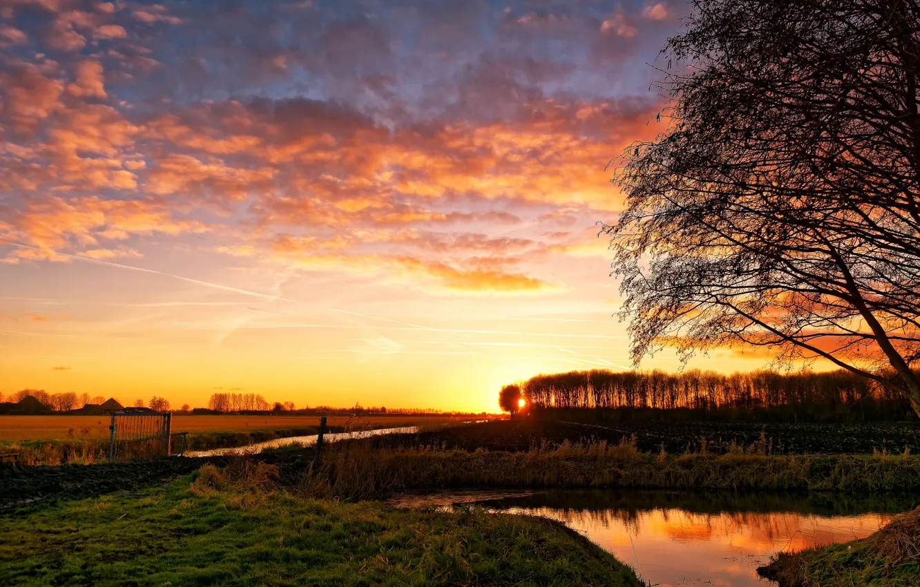 Photo wallpaper sunset, Netherlands, Holland, Hauwert