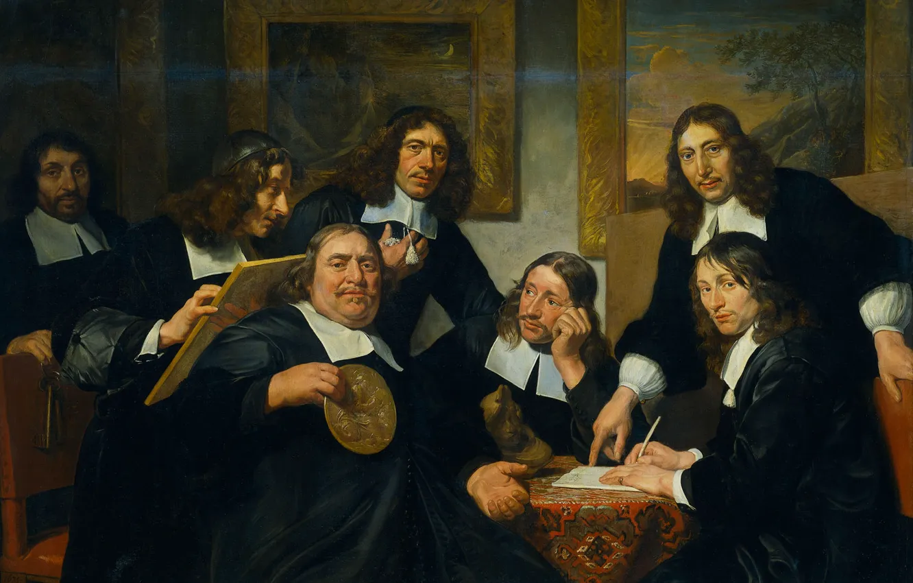Photo wallpaper portrait, picture, Jan de Bray, The Board members of the Guild of Saint Luke in …