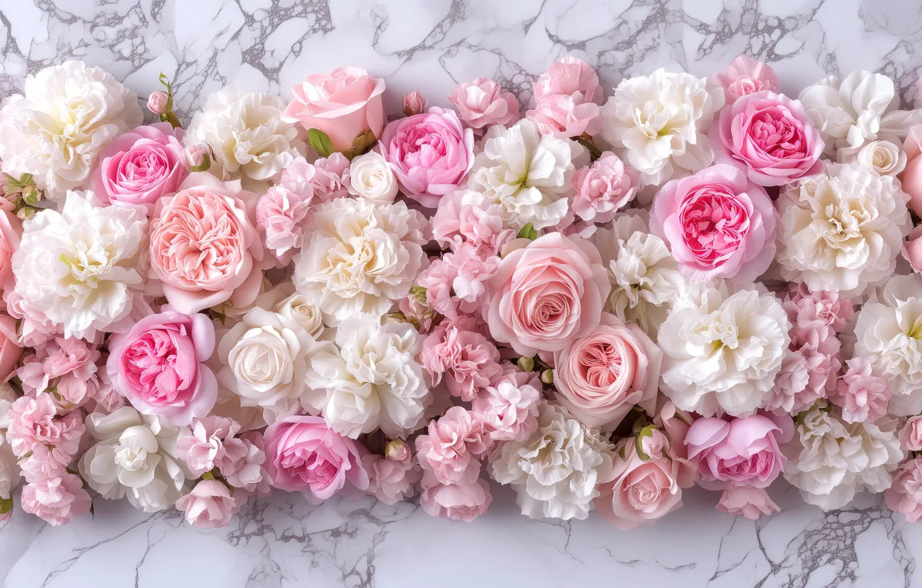 Photo wallpaper flowers, roses, pink, a lot, AI art, neural network