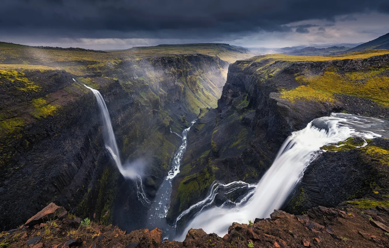 Photo wallpaper river, canyon, gorge, waterfalls, Iceland