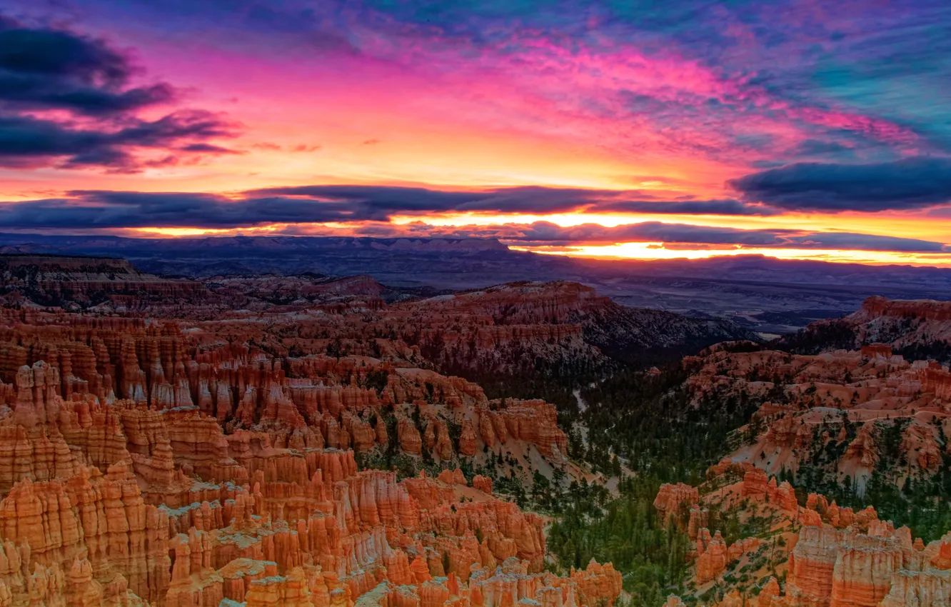 Photo wallpaper clouds, sunset, mountains, USA, canyons