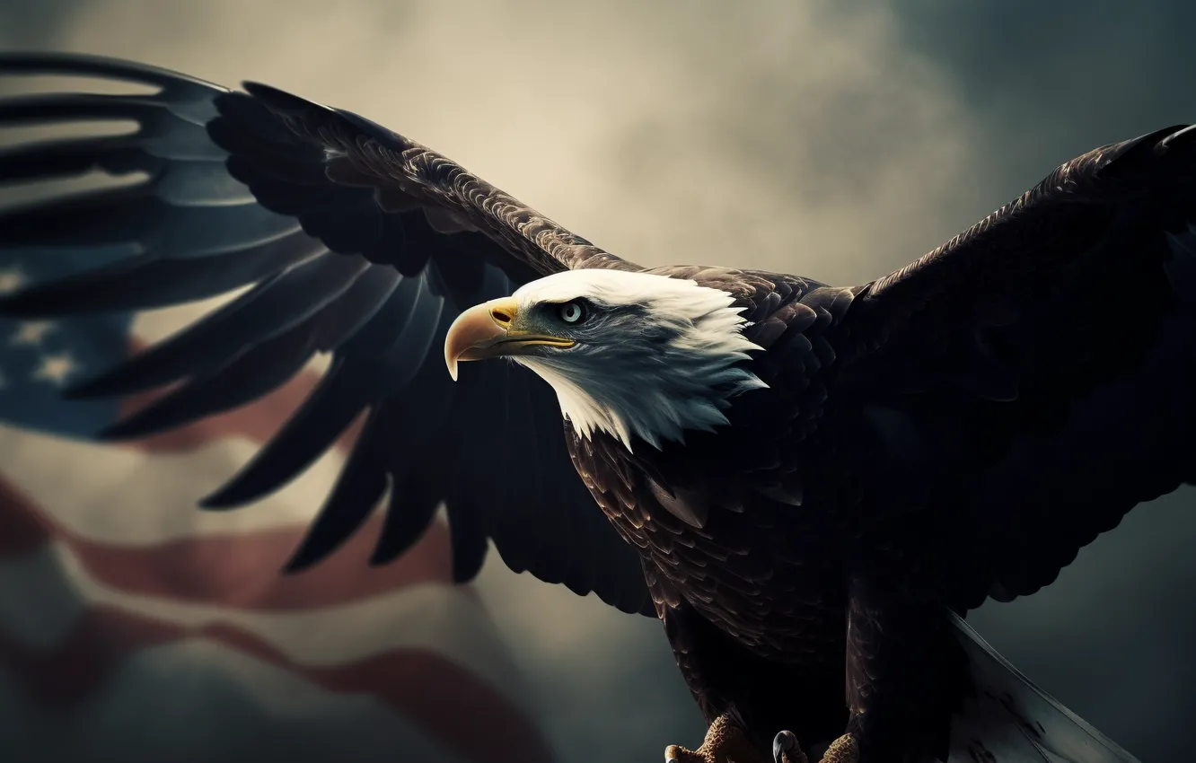 Photo wallpaper eagle, wings, predator, flag, USA, bald eagle, digital art, bird of prey