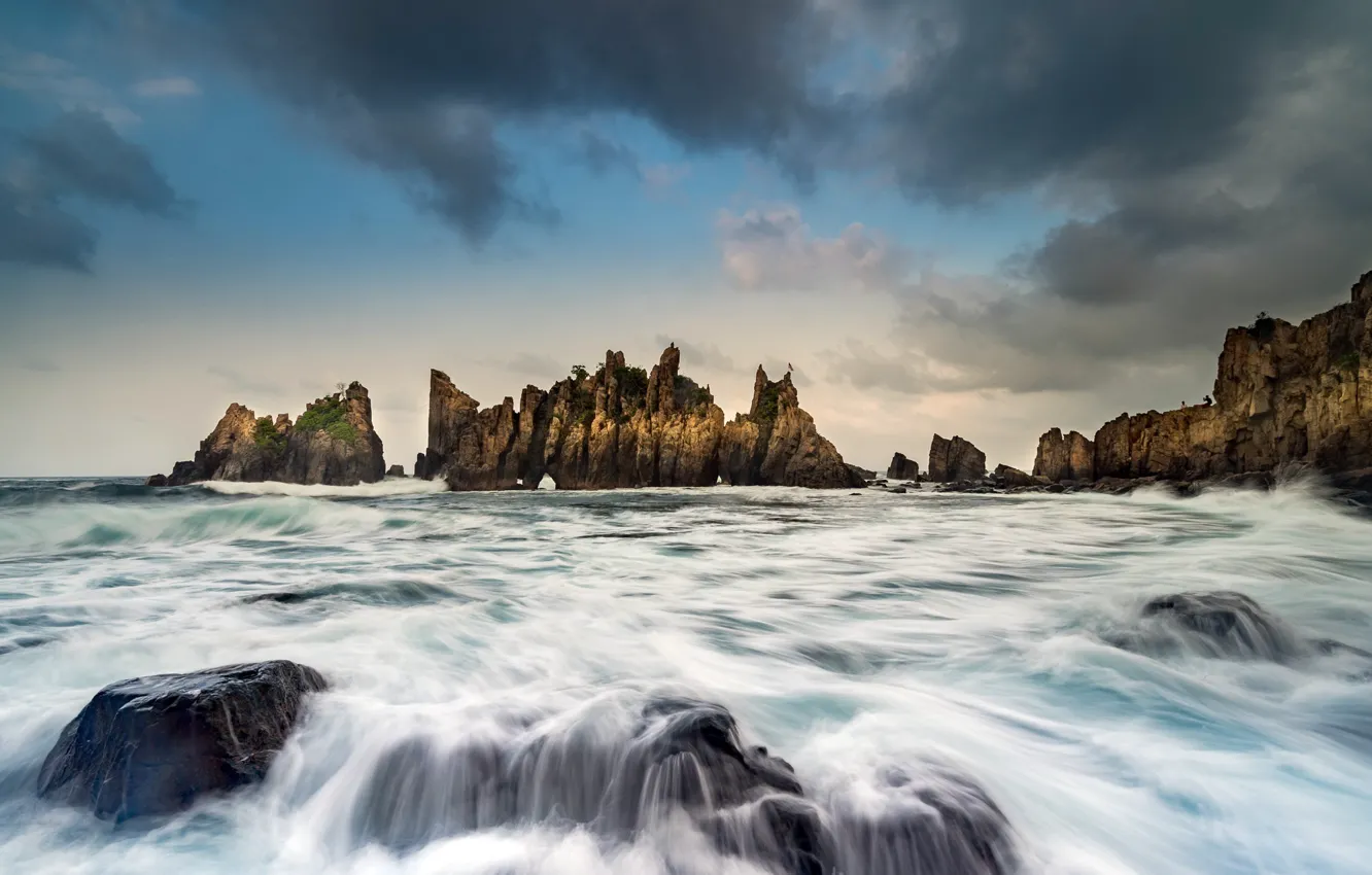 Photo wallpaper sea, rocks, shore