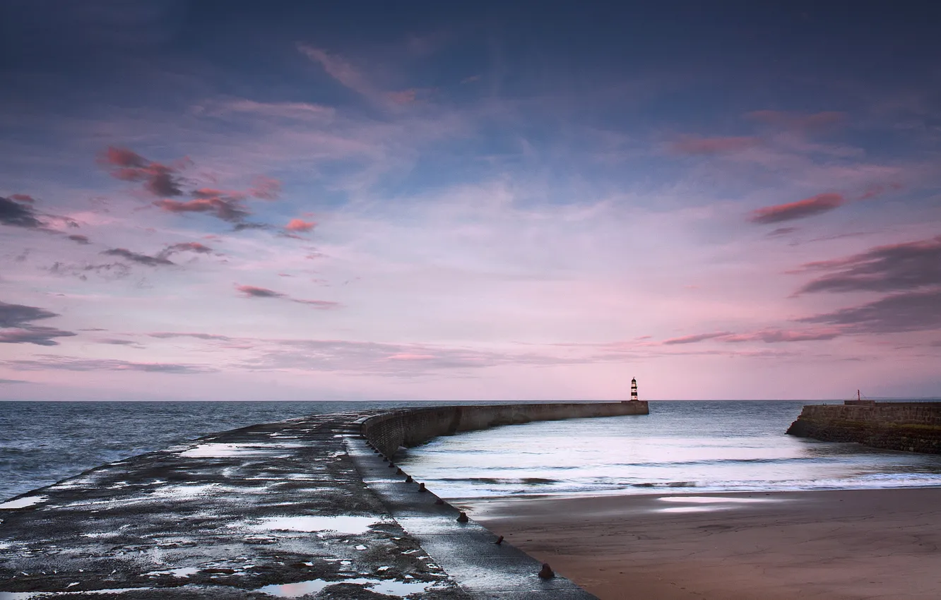 Photo wallpaper sea, sunset, lighthouse, pierce
