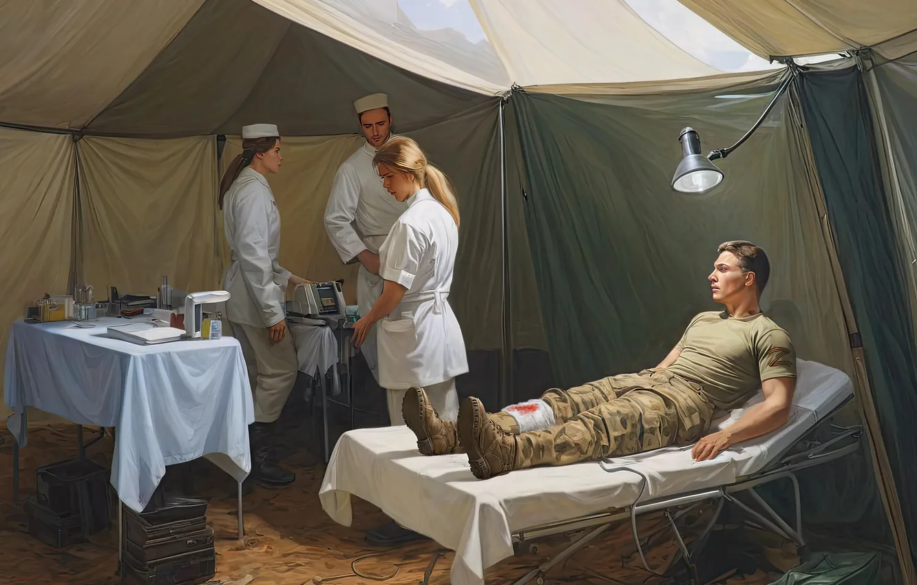 Photo wallpaper war, art, soldiers, tent, Russia, nurse, Ukraine, couch