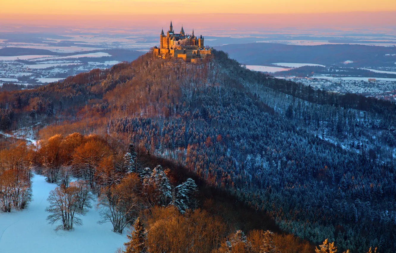 Photo wallpaper castle, Hohenzollern, Hohenzollern in winter, Winter mood