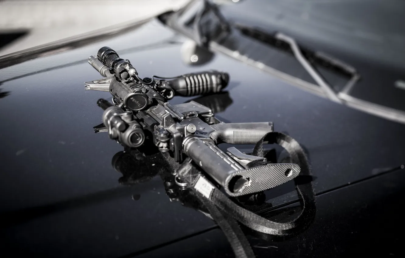 Photo wallpaper weapons, the hood, machine, assault rifle, AR-15, assault rifle