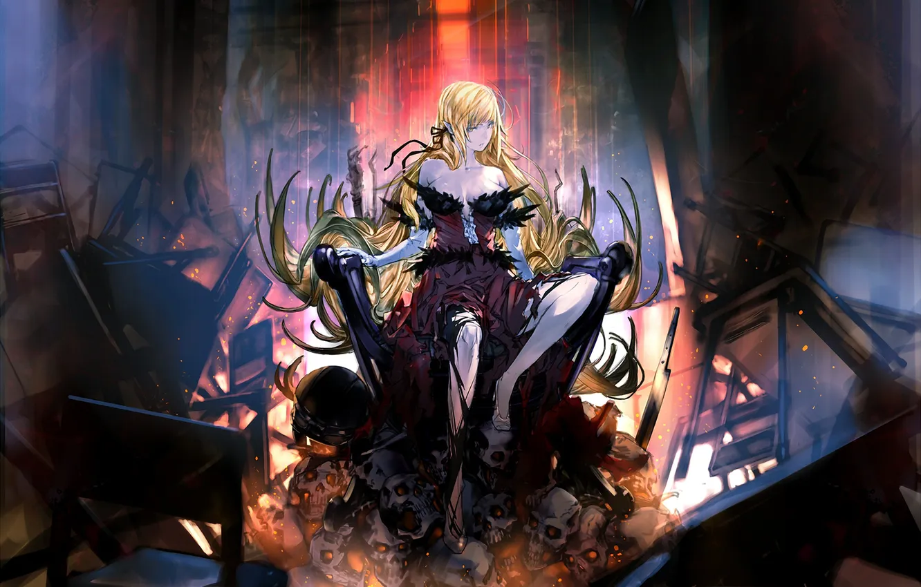 Photo wallpaper girl, anime, art, bakemonogatari, oshino shinobu, monogatari, upscale, Gorilla