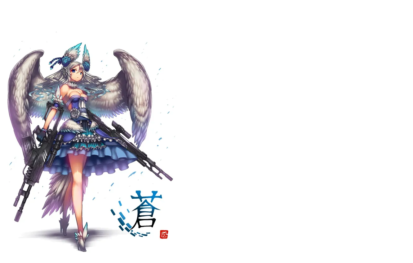 Photo wallpaper girl, weapons, wings, anime, art, gia