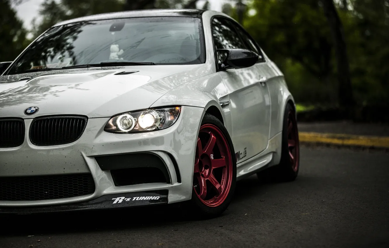 Photo wallpaper white, lights, BMW, BMW, rink, white, drives, tuning