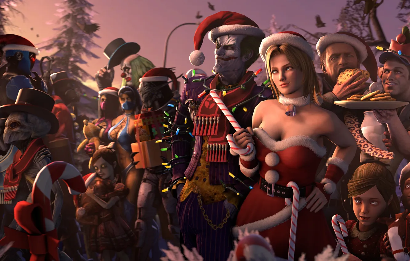 Photo wallpaper children, gift, hat, new year, girl, alien, Christmas, mass effect