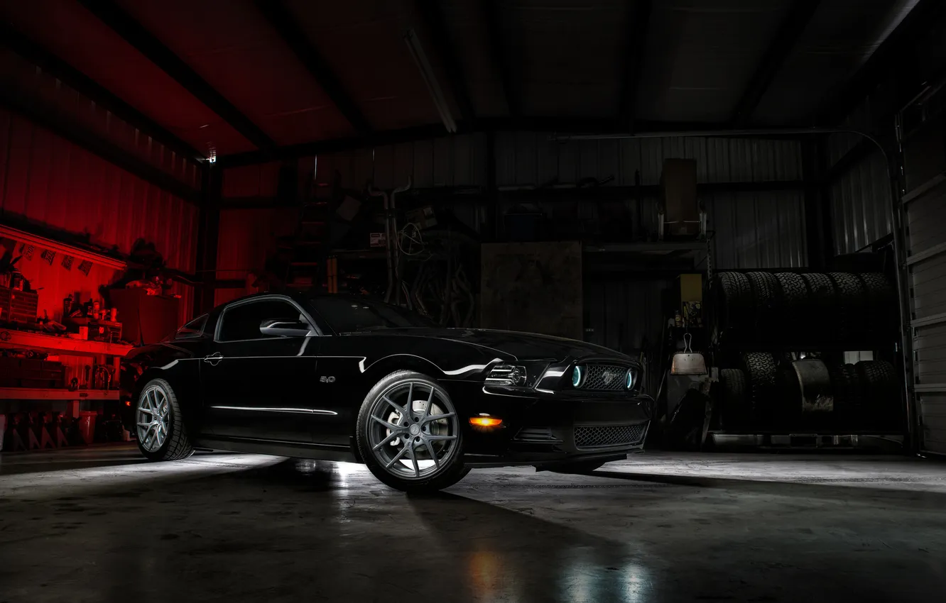 Photo wallpaper light, shadow, mustang, Mustang, ford, black, Ford, front view