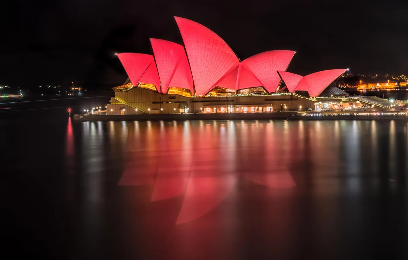 Photo wallpaper night, the city, lighting, Australia, Sydney, fire, Opera house