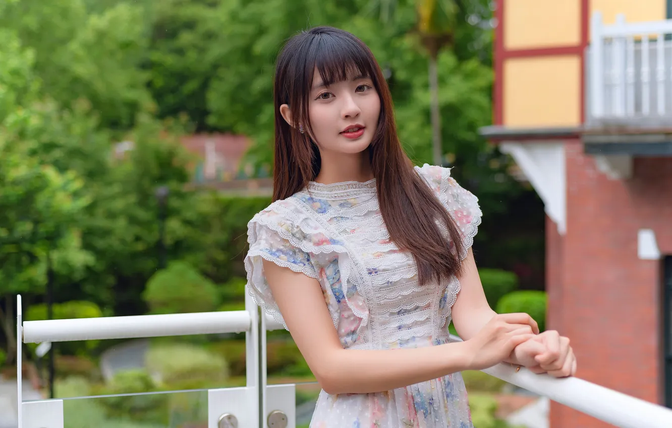 Photo wallpaper look, girl, pose, dress, Asian