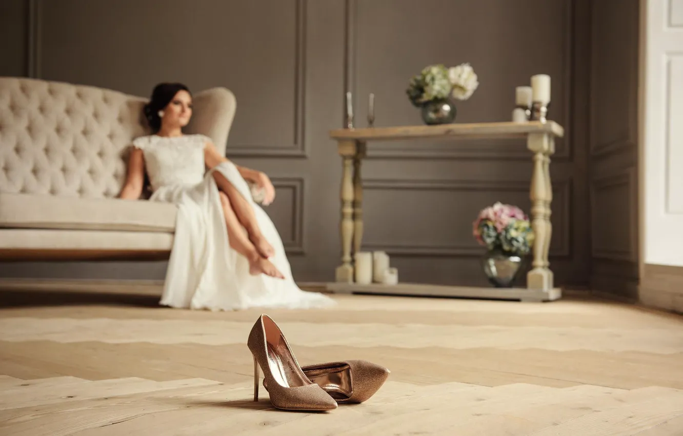 Photo wallpaper girl, room, shoes, the bride