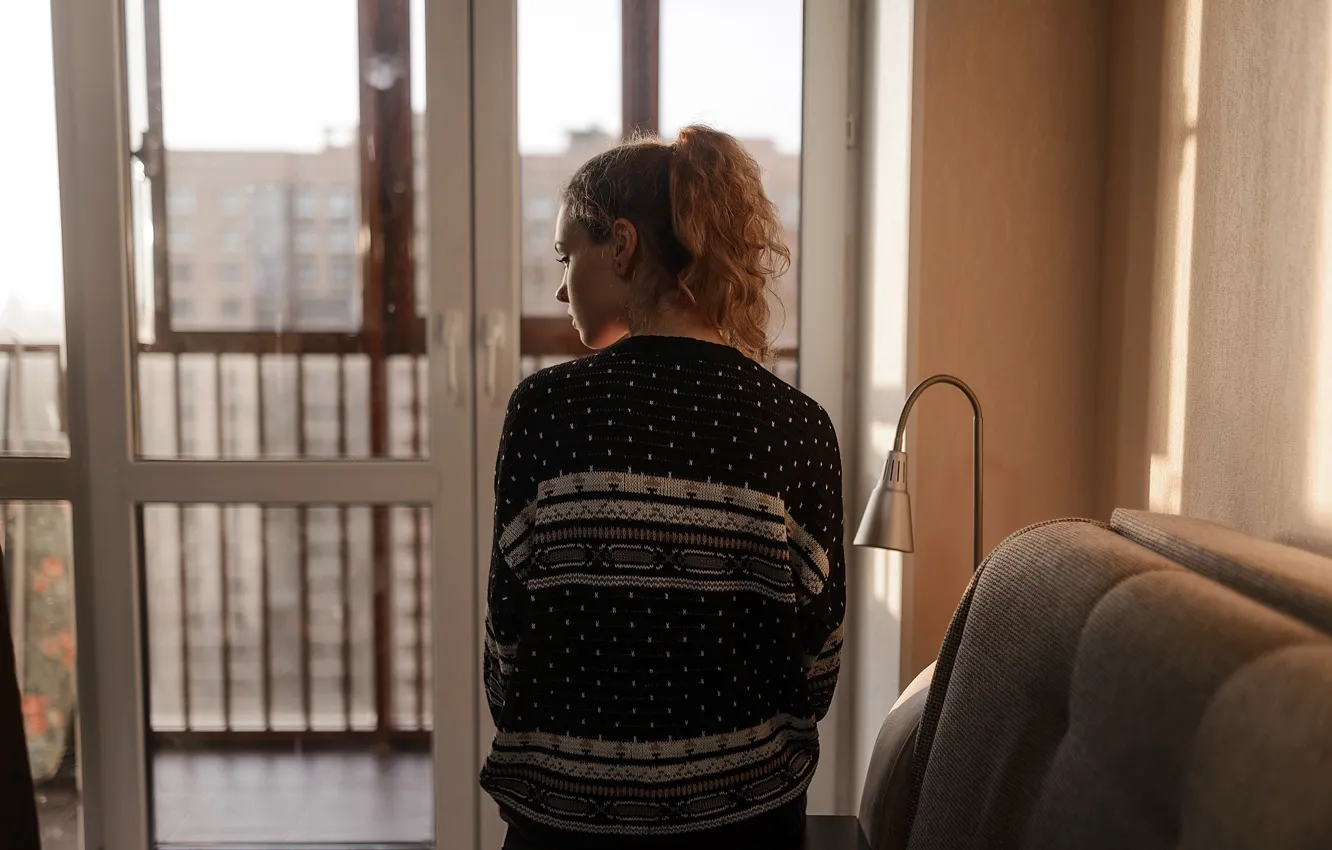 Photo wallpaper girl, loneliness, in the room, sweater, Aleks Five
