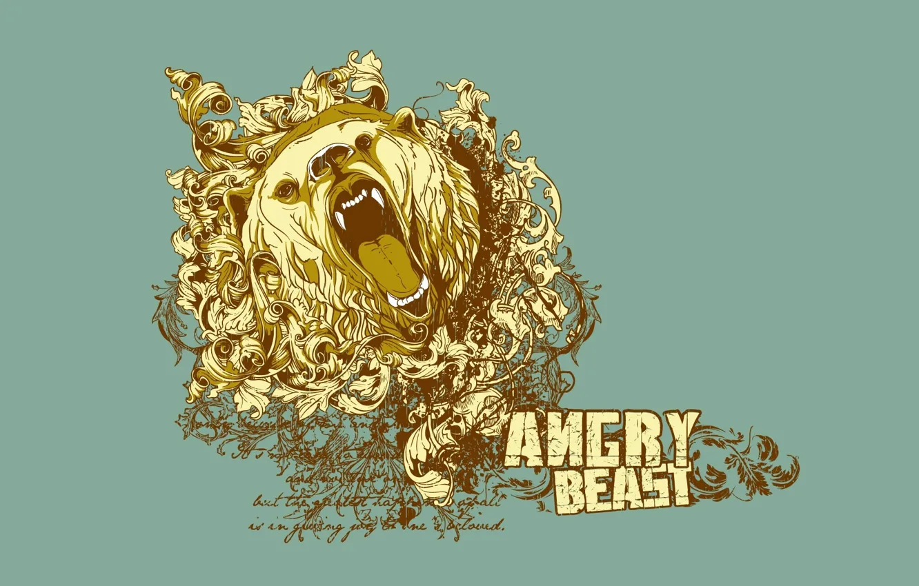 Photo wallpaper the inscription, minimalism, bear, mouth, Angry Beast