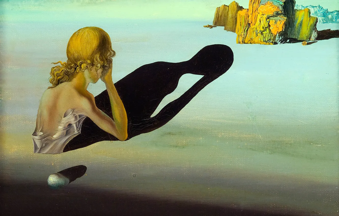 Photo wallpaper surrealism, shadow, picture, Salvador Dali, Salvador Dali, Remorse or Sphinx Embedded in the Sand
