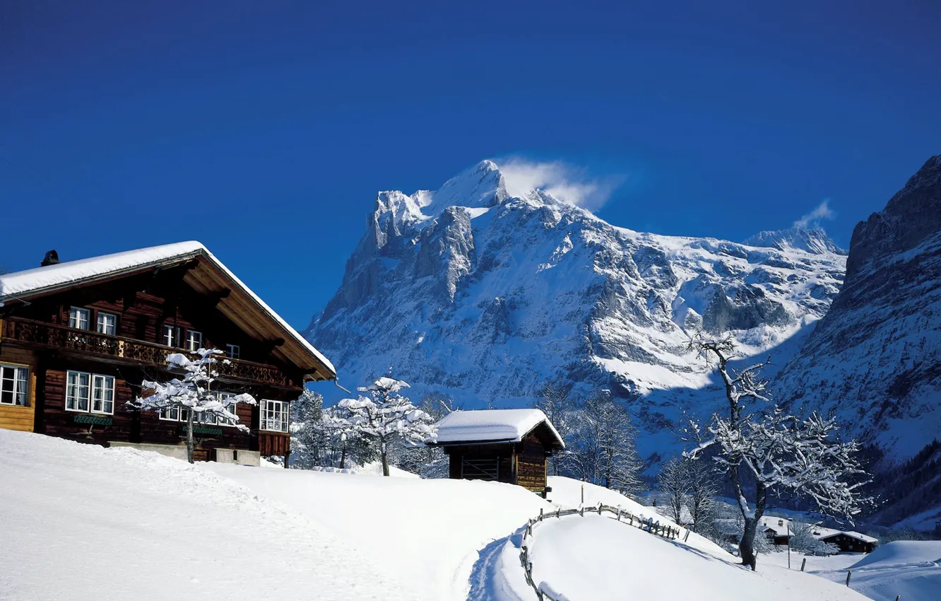 Photo wallpaper winter, landscape, mountains, nature, village, home, Switzerland, Alps