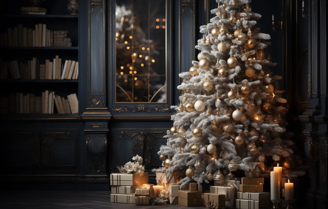 Photo wallpaper decoration, room, gift, tree, new year, interior, Christmas, Christmas