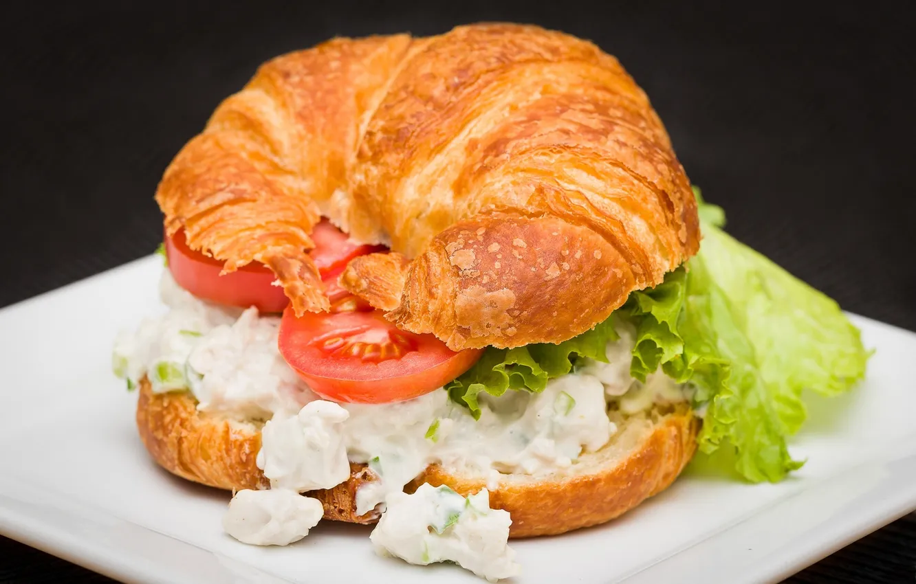 Photo wallpaper sandwich, tomato, salad, croissant