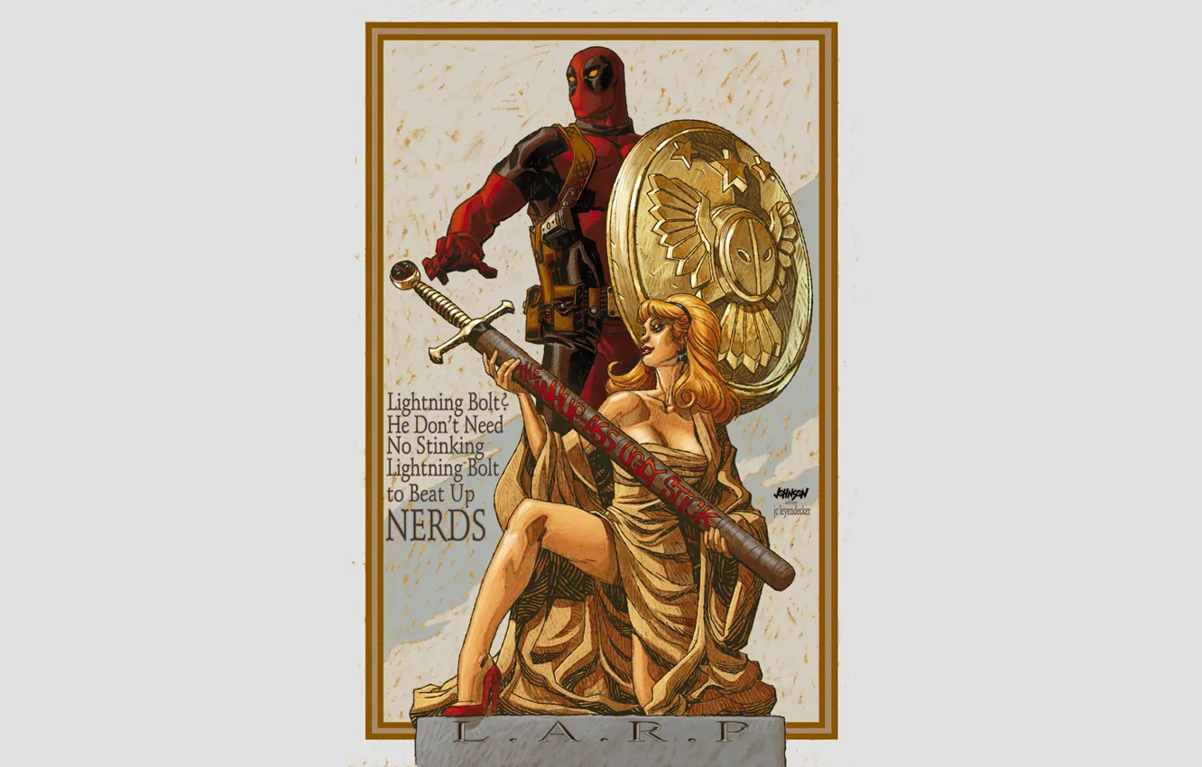 Photo wallpaper girl, sword, shield, Deadpool, Marvel, Deadpool, comic, Wade Wilson