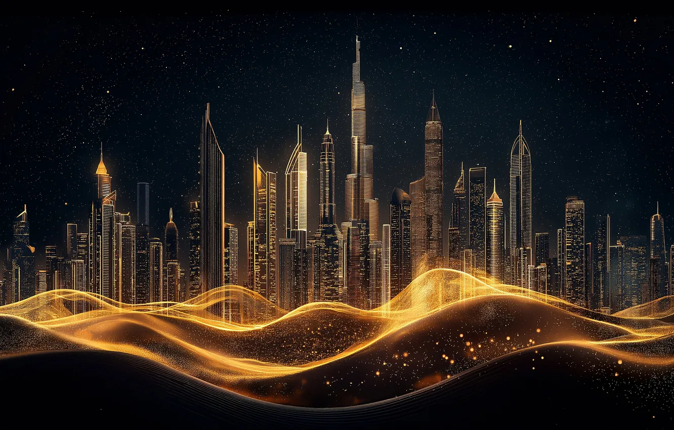 Photo wallpaper Dubai, The SKY, SAND, UAE, NIGHT, STARS, HOME, SKYSCRAPERS