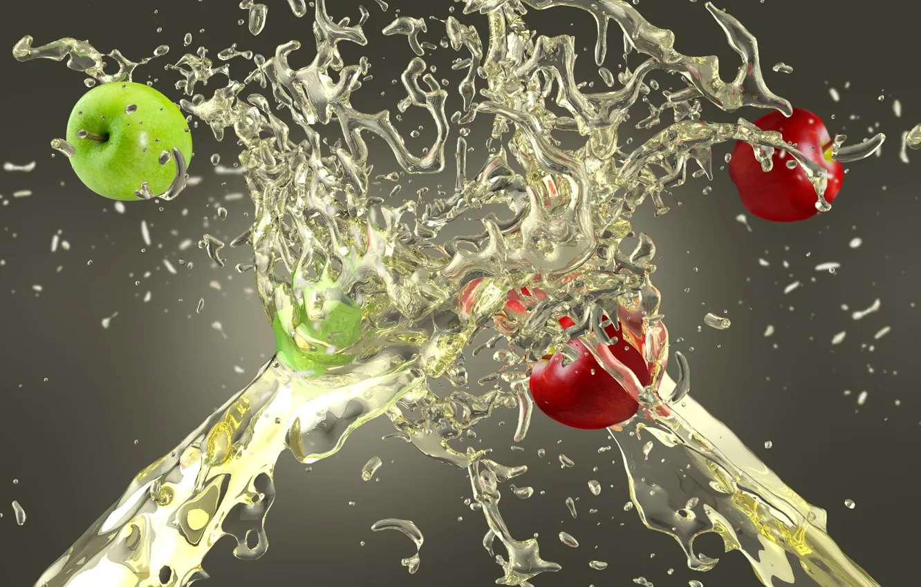 Photo wallpaper squirt, apples, splash, juice