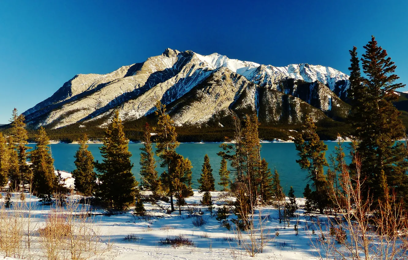 Photo wallpaper winter, snow, landscape, mountains, Canada, Albert, lake Kananaskis